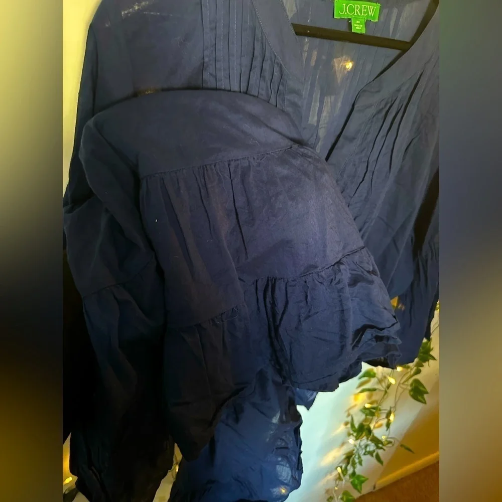 J. Crew Button Front Tiered Cover Up Dress Blue Cotton Voile